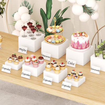 8 pièces de risers et supports pour buffet, risers alimentaires pour table de buffet, porte-gâteaux de dessert jusqu'à 21 cm / 8,3 po, présentoir à bijoux de collection, boîtes cubiques gigognes, blanc, 6 po, 7 po, 7,8 po, 8,3 po