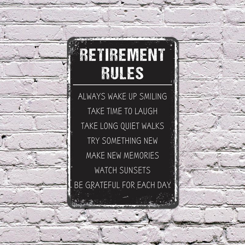 Panneau en plastique 10 po x 14 po Retirement Rules, H 10 po x l 14 po x P 0,1 po