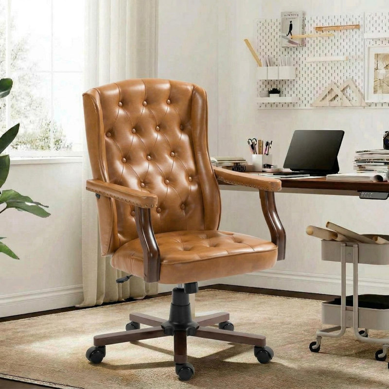 Vintage Wing Back Swivel Desk Chair, Brown