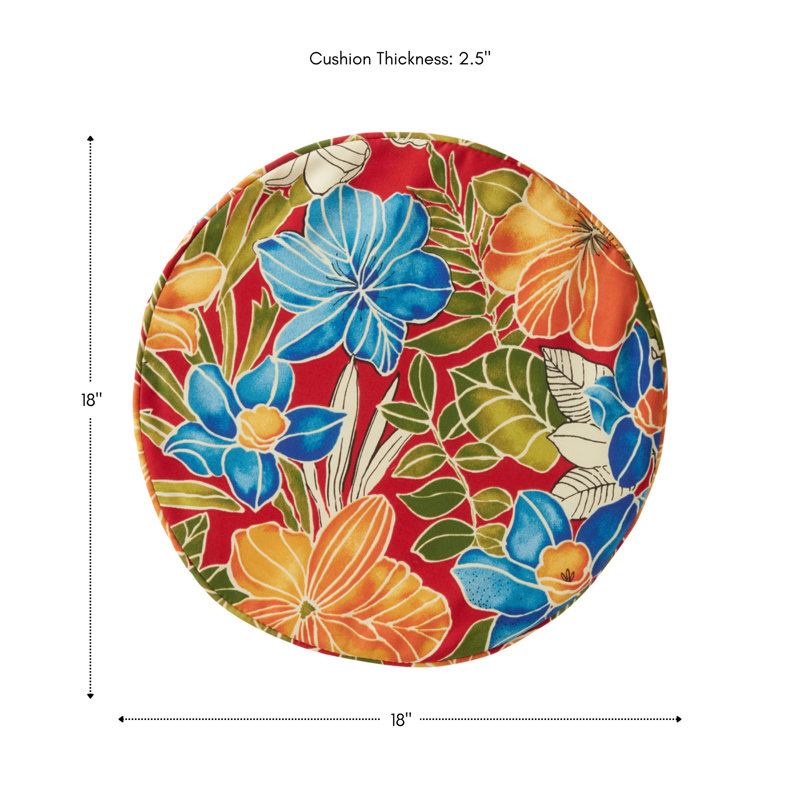 Outdoor Round Dining Chair Seat Pad, Aloha Red