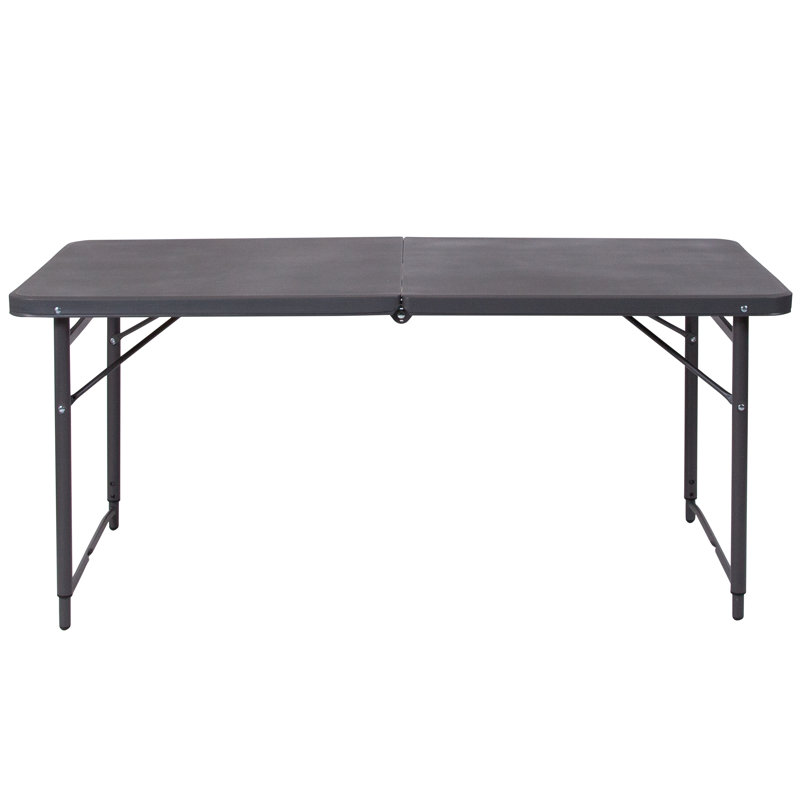 Noah 48.25" Plastic Rectangular Adjustable Fold-in-Half Table with Handle, Dark Gray