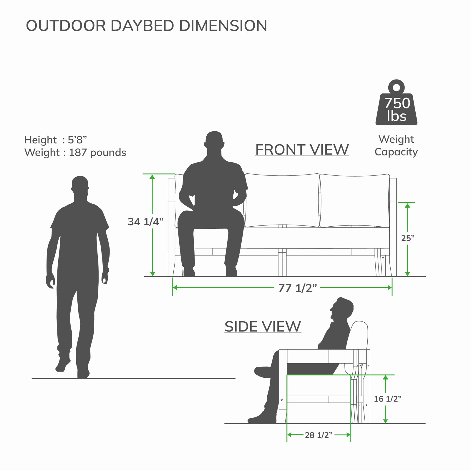 Keaton 78" Teak Patio Sofa, Gray