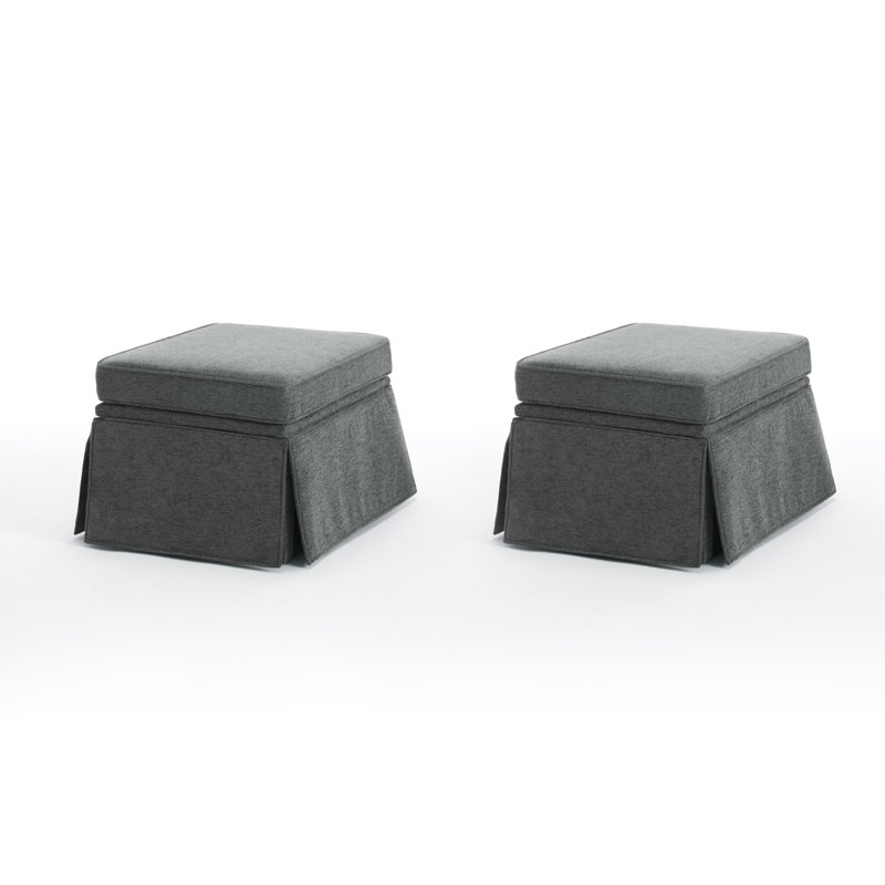 Upholstered Gray Skirted Rectangular Storage Ottoman with Lift-Top (Set of 2), Gray Chenille