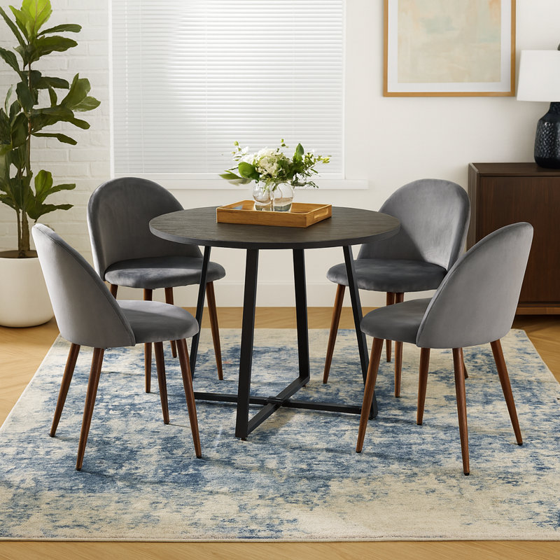 4-Person Round Dining Set With Table And Chairs For Kitchen Or Dining Room, Grey, Grey