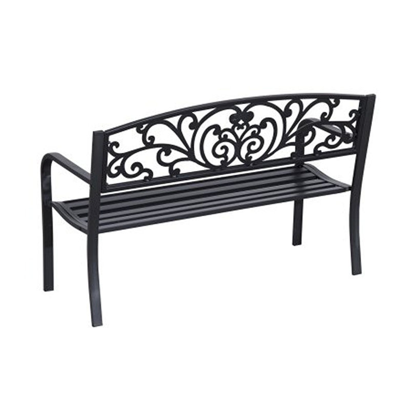  Carennac Scroll Backrest Iron Garden Bench, Black