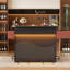 Meuble-bar avec compartiment réfrigérateur, cave à vin en forme de U avec éclairage DEL, table de bar de 150 cm avec repose-pieds et rangements pour sous-sol, salle à manger ou salon.