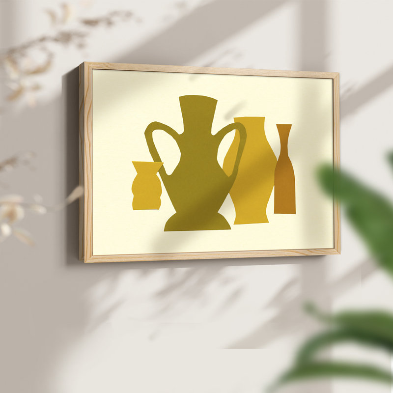 Posing Pottery I -Framed Print - Restickable, 8" H x 10" W, Natural