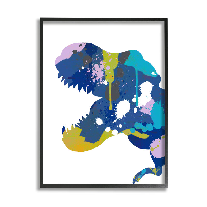 «T-rex Dinosaur Silhouette Graffiti Abstract» par Anna Quach - impression, H 20 po x l 16 po, Cadre noir