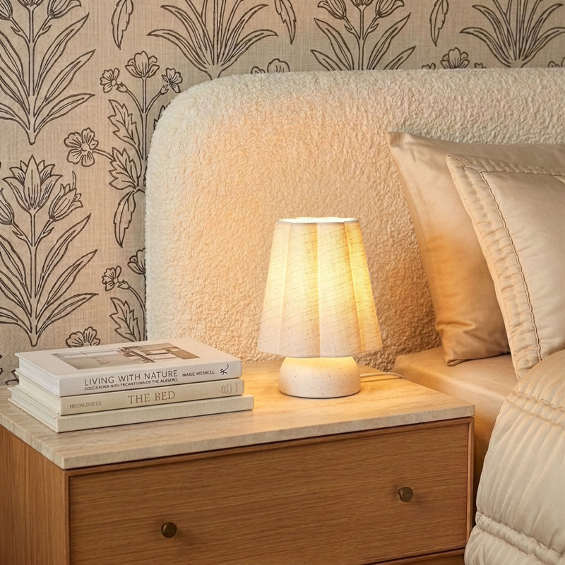 Kylie 9" Modern Ceramic LED Table Lamp With Cream Linen Shade, Bulb Included