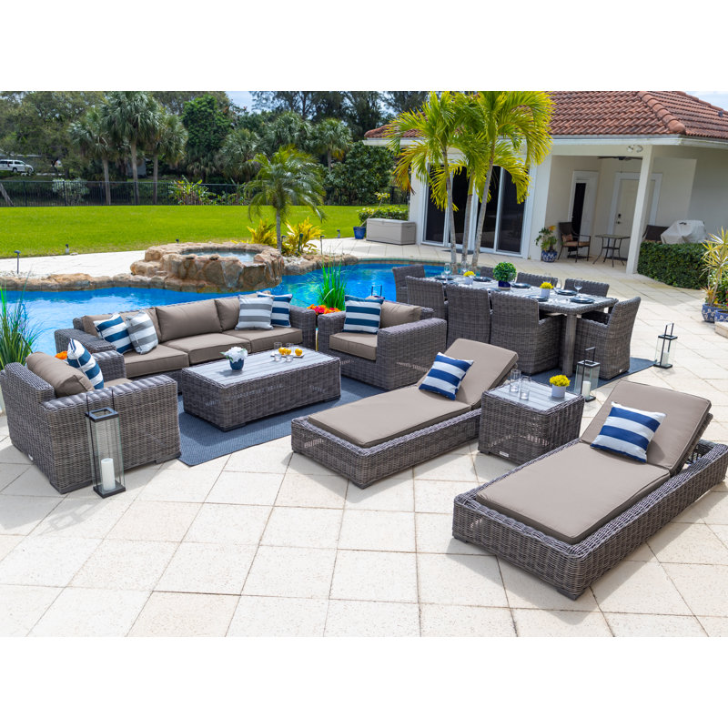 Malmo Collection In Gray 15 - Person Patio Conversation Set with Cushions, Sunbrella Canvas Taupe, Gray, 8 Pieces Included
