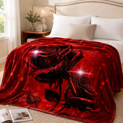 Couverture luxueuse en peluche rose rouge, literie florale romantique, jeté douillet pour canapé, canapé, chambre à coucher, salon, décoration intérieure