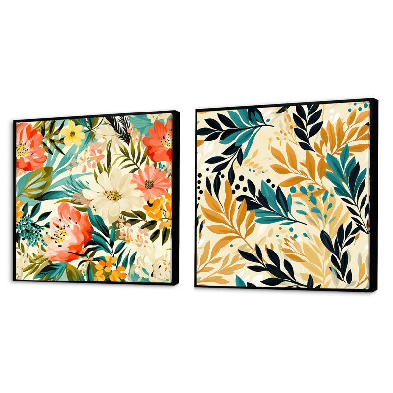 Hagerman - Ensemble de 2 collages carrés tropicaux, Cadre flottant noir, H 16 po x l 33 po
