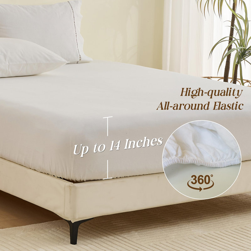 Ensemble de draps French Farmhouse, Ensemble de draps pour grand lit avec 2 taies d'or, Blanc