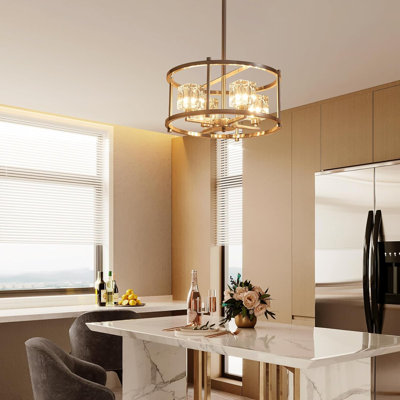 Modern Farmhouse 4-Light Pendant Chandelier With Adjustable Height And Glass Lampshade For Dining Room Kitchen Bedroom