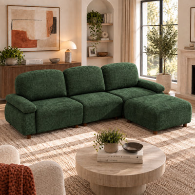 111" Modern Modular Sectional Sofa, Chenille Upholstered L-Shaped Couch with Removable Ottoman and Deep Seating, Dark Orange