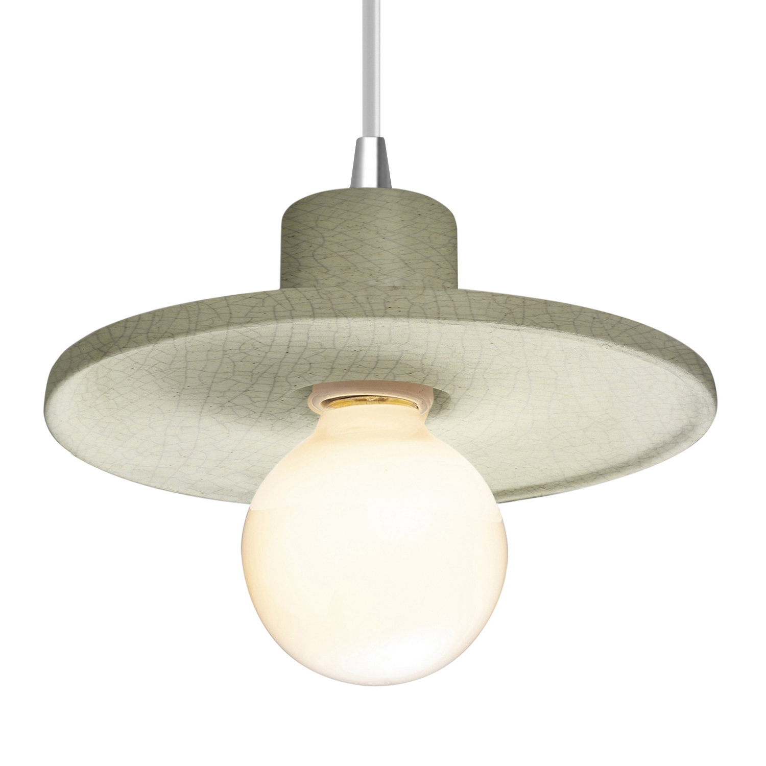Leni Ceramic Dimmable Pendant, Celadon Green Crackle, Polished Chrome