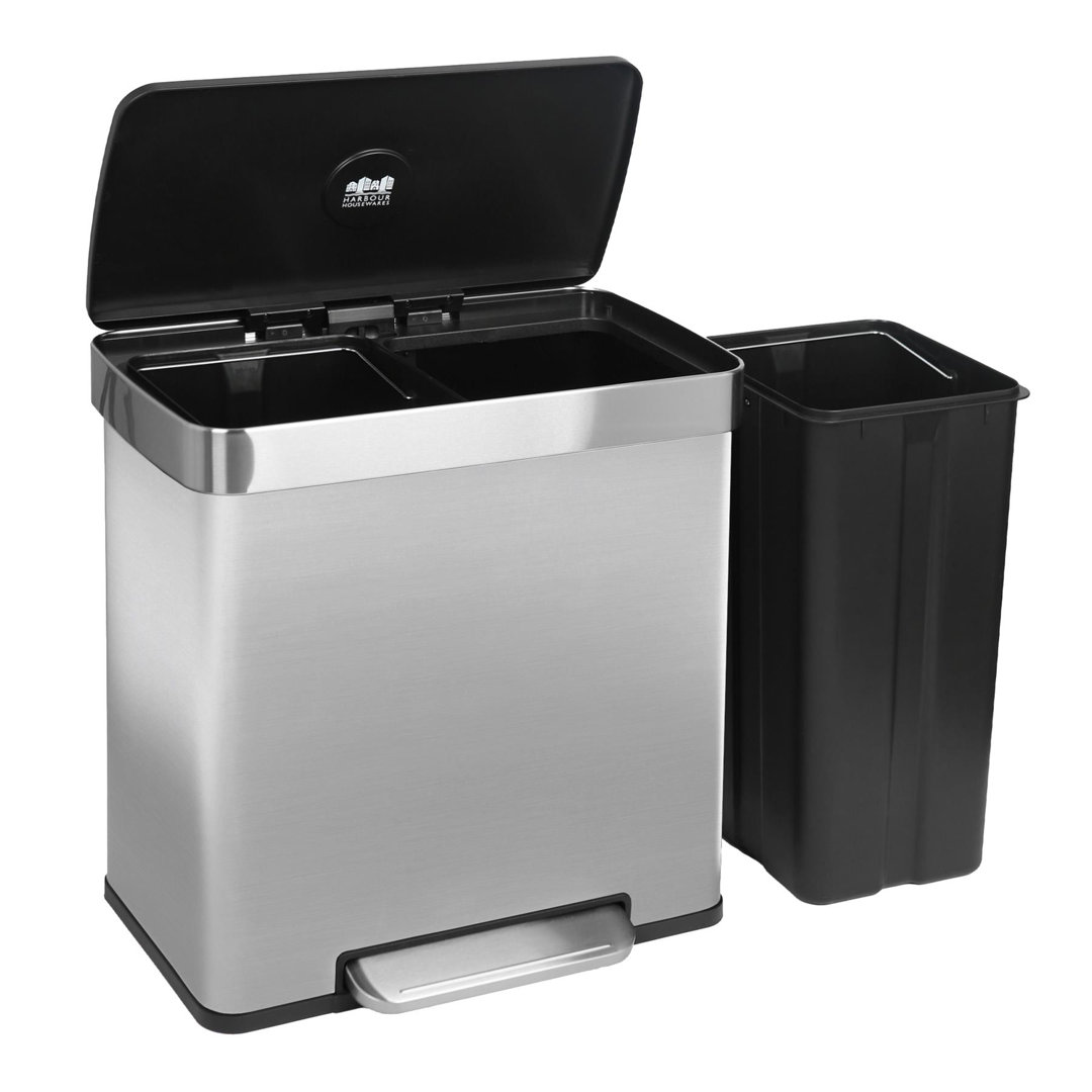 Harbour Housewares - Stainless Steel Double Kitchen Pedal Bin - 60L (2 x 30L)
