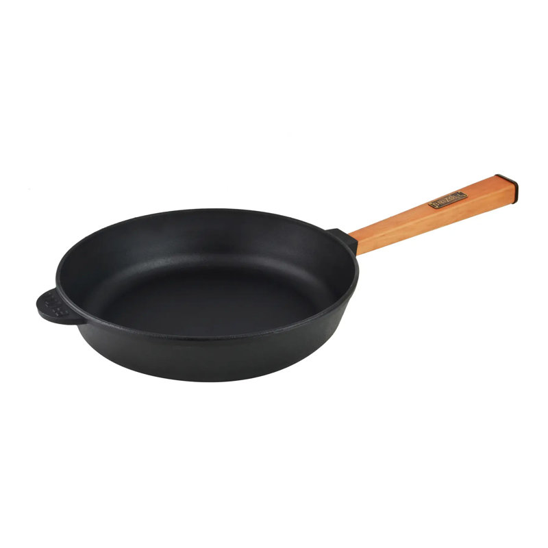 10.2" Black Cast Iron Frying Pan with Wooden Handle