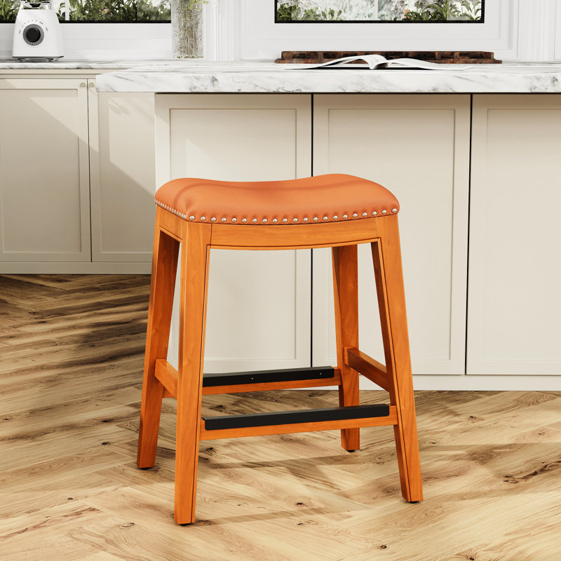 Tabouret de comptoir de 24 po avec siège en cuir naturel - Siège élégant et durable, Naturel, Naturel, 1 pièce