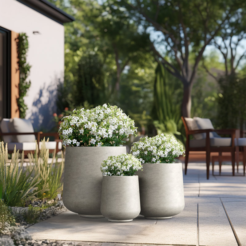 Brennus 3-Piece Cement Pot Planter Set, Pale Yellow
