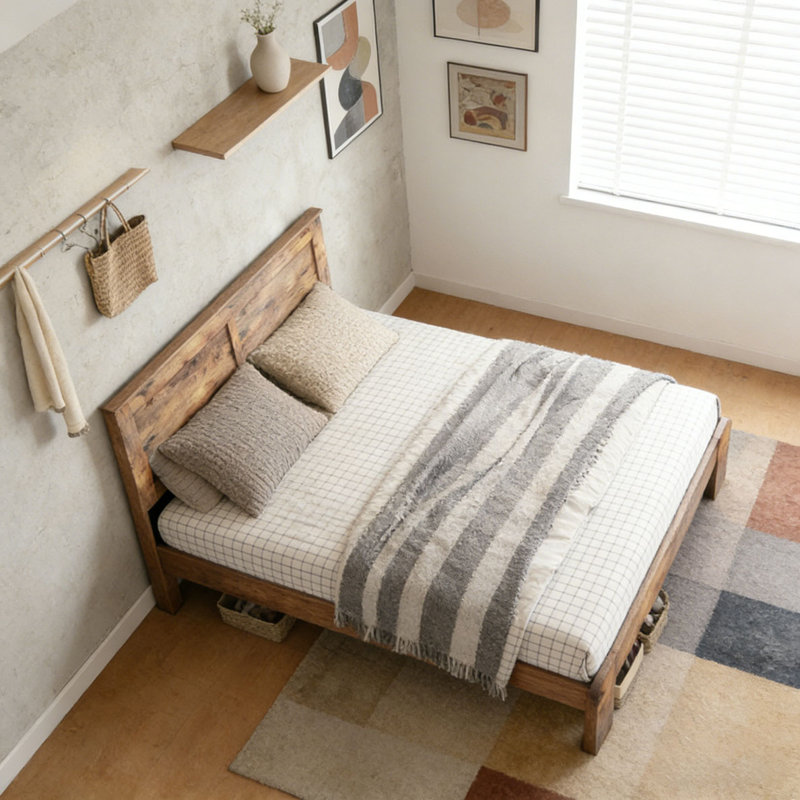 Structure de lit plateforme en bois, sans bruit, sans sommier, Très grand