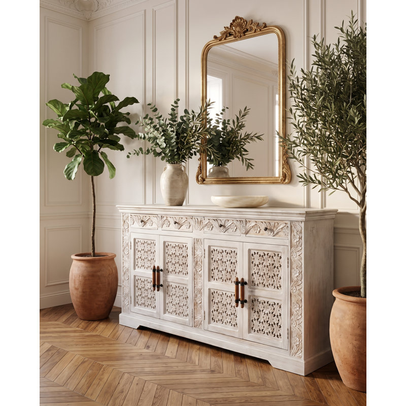 One Allium Way® 80" Inch Wide Carved Sideboard, White