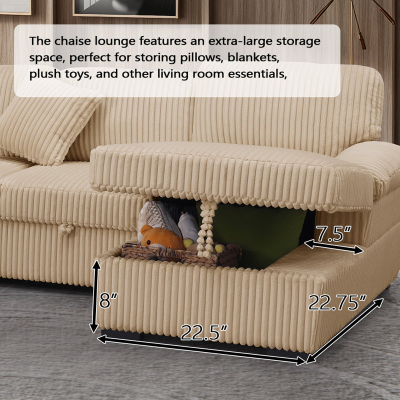 Canapé modulaire en velours côtelé avec rangement Amalyn, Taupe