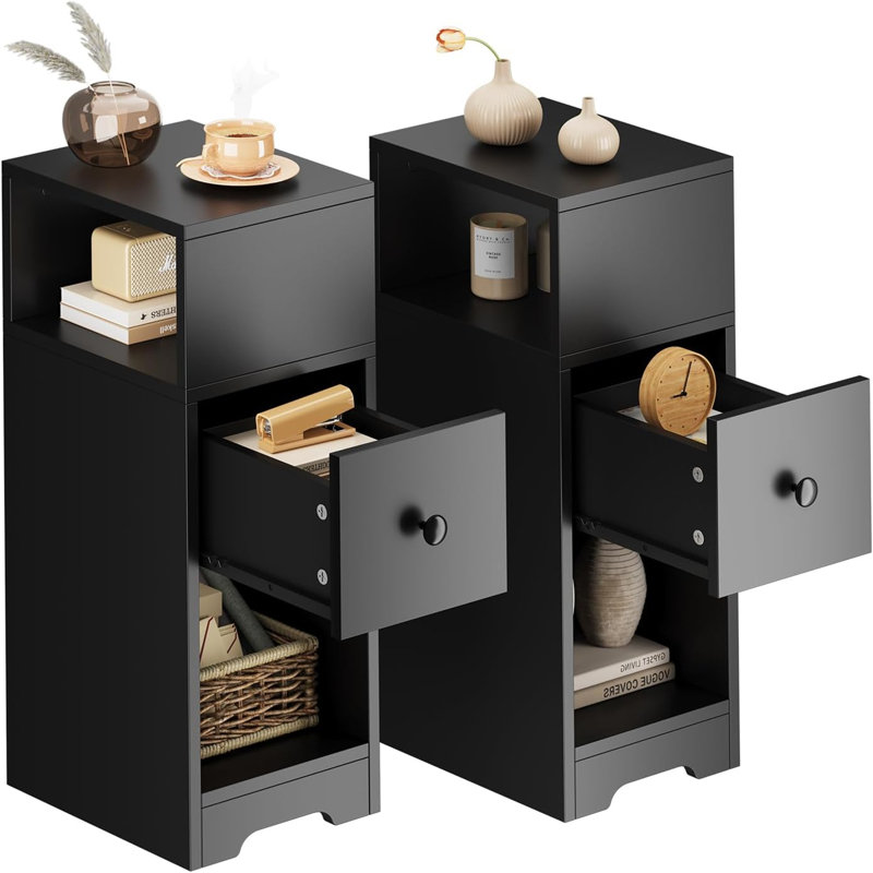 25cm W Manufactured Wood Bedside Table, Black