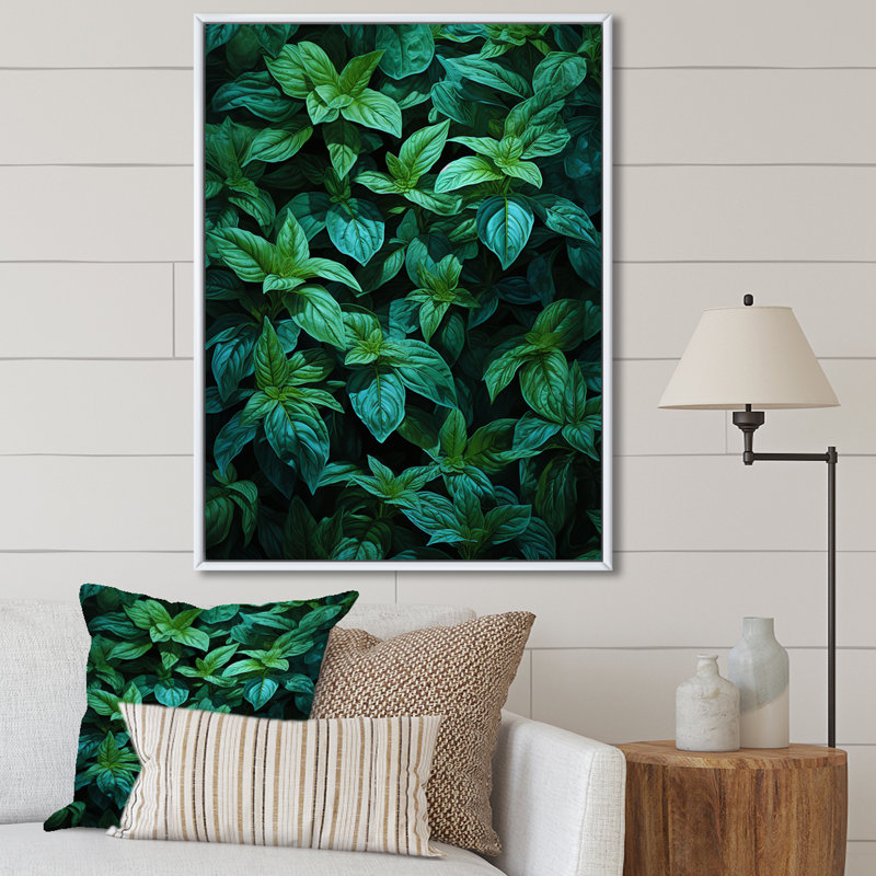 «Herbs Peppermint Breeze 5 - Floral Herbs», art mural, Cadre flottant blanc, H 20 po x l 12 po x P 1 po