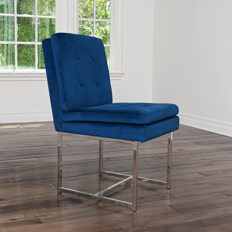 15.5 " H Velvet Upholstered Solid Wood Side Chair, Navy