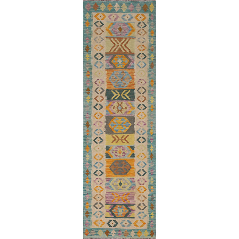 Tapis de couloir oriental géométrique Kilim 3 x 10