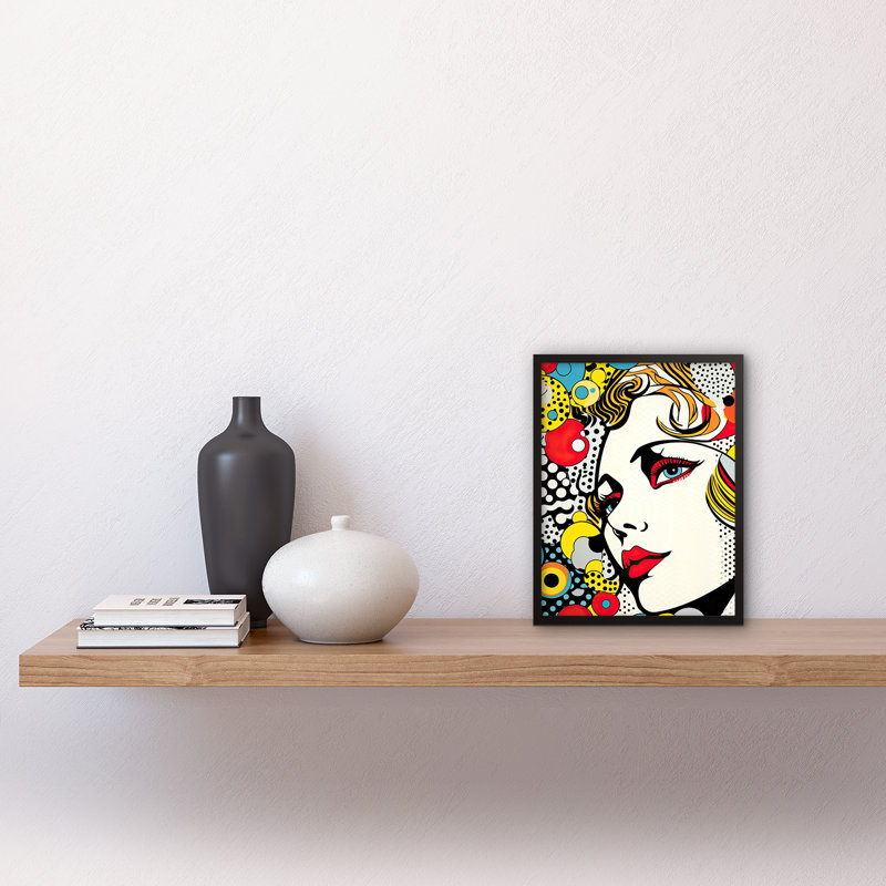 Aymond Woman Face Geometric Patterns Bubbles Comic Book Style - Single Picture Frame Print