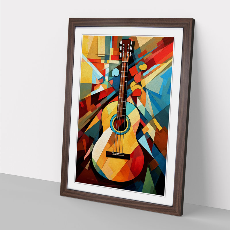 XYZ-FRM-V1223-1761 Acoustic Guitar Orphism No.3 1 Piece Single Picture Frame Wall Art, 64cm H x 46cm W x 2cm D, Walnut