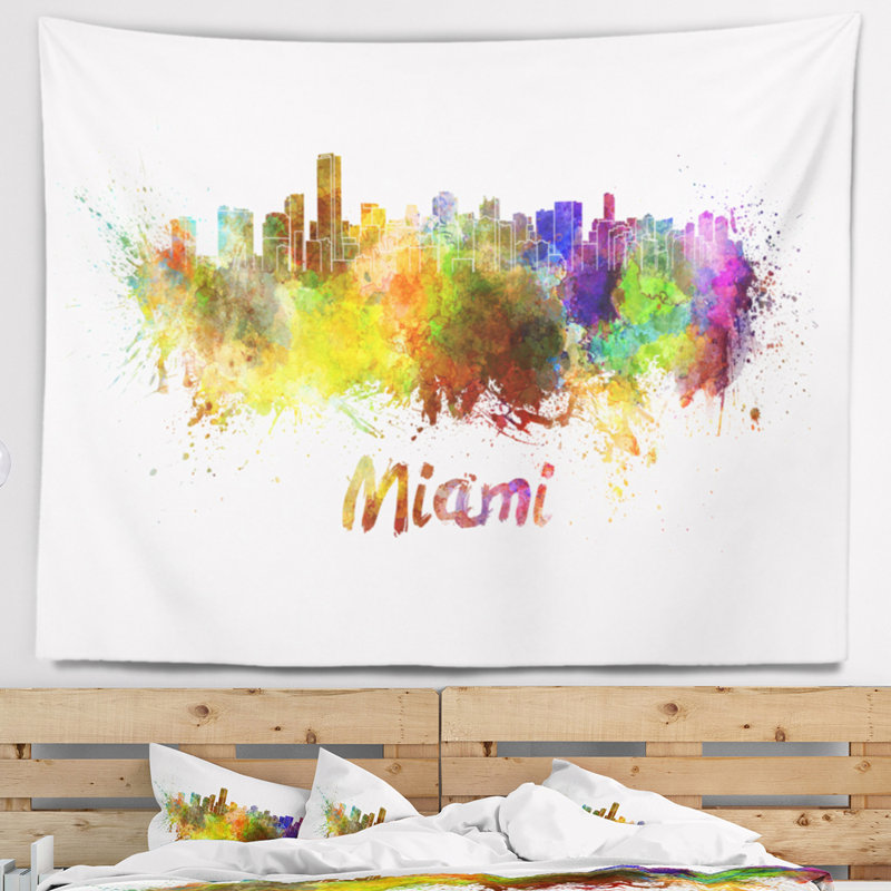 Tapisserie de miami skyline Cityscape, H 78 po x l 92 po