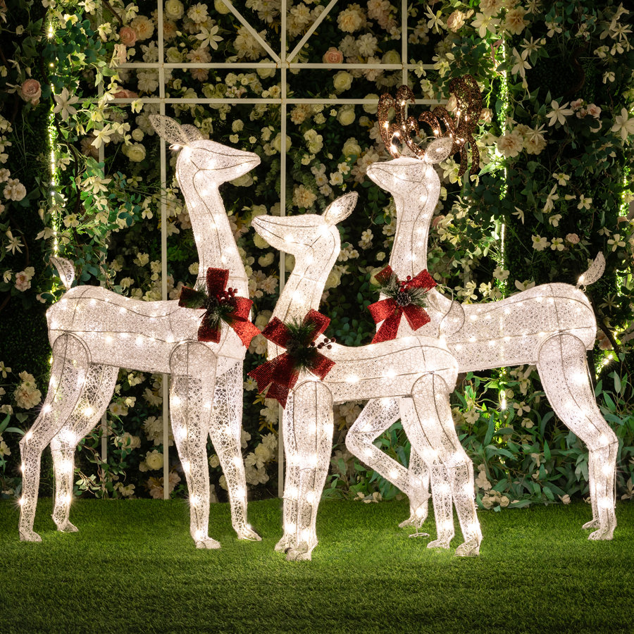 Christmas Deer Lighted Display 3 Piece Set