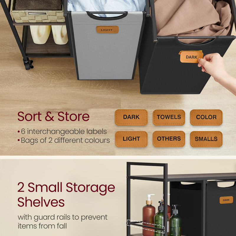 Rolling Laundry Hamper with Handles, Black