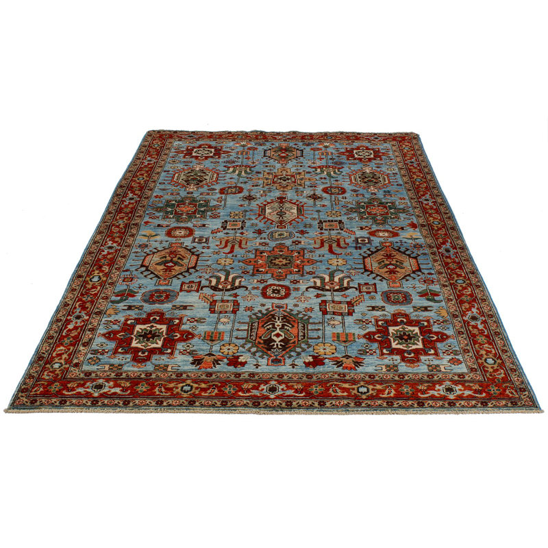 Tapis traditionnel bleu clair et rouille 5 x 8