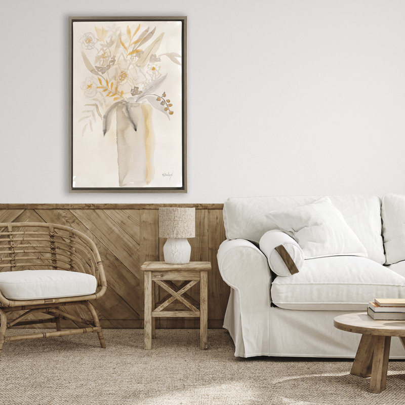 Cadre flottant Earthy Soft Flower, design par Krinlox, H 31 po x l 21 po, Cadre flottant orme Montalcino