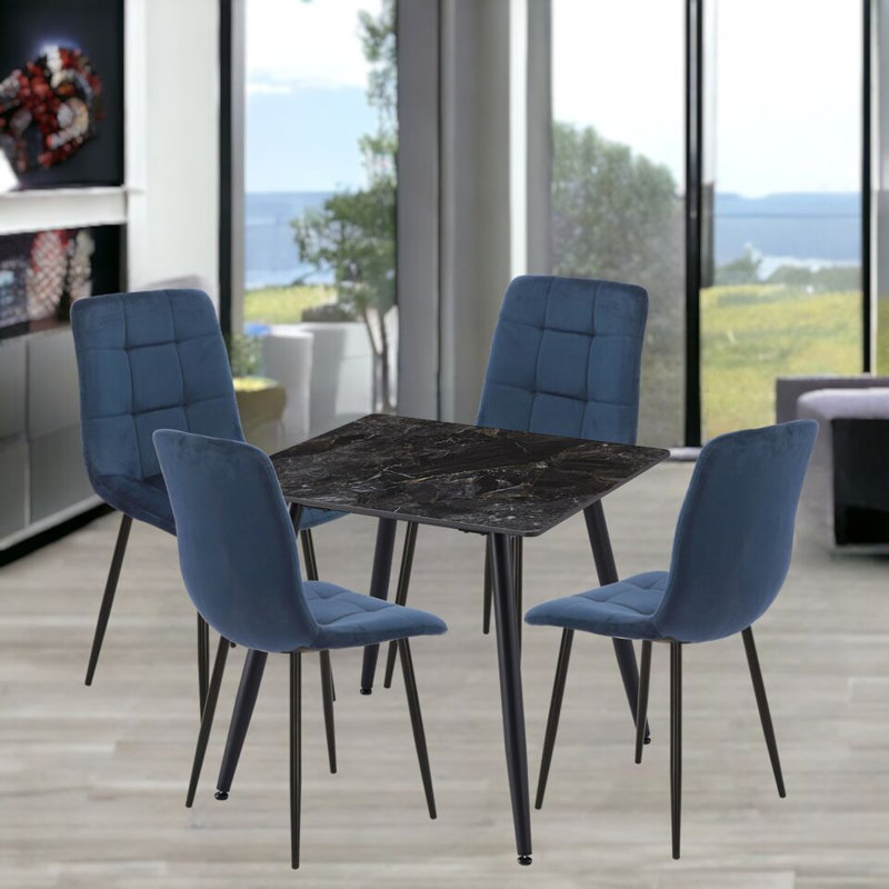 Curtice 4 - Person Dining Set, Blue, Black