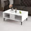Table basse moderne, blanche, 35,4 x 15,9 x 23,6 pouces | 100% panneau de particules enduit de mélamine, épaisseur: 0,7 pouce | Conception géométrique scandinave, parfaite pour le salon et les espaces contemporains-742852321