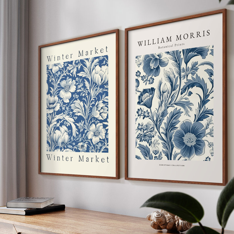 Vintage Floral LVI - Impression Giclée sur cadre - ensemble de 2, Noyer, H 17 po x l 42 po