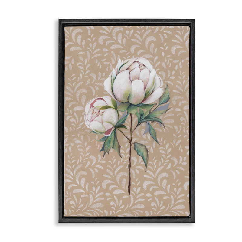 Cadre flottant à motif de pivoines sur feuille, design par Cady, H 31 po x l 21 po, Cadre flottant noir de jais