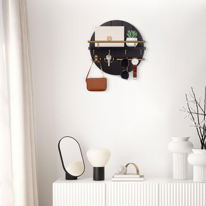 Wood Wall Organizer, Black/Gold