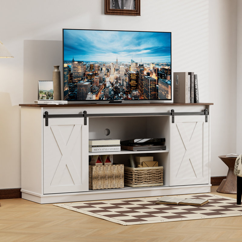 TV Stand With Sliding Barn Doors For Tvs Up To 65", White
