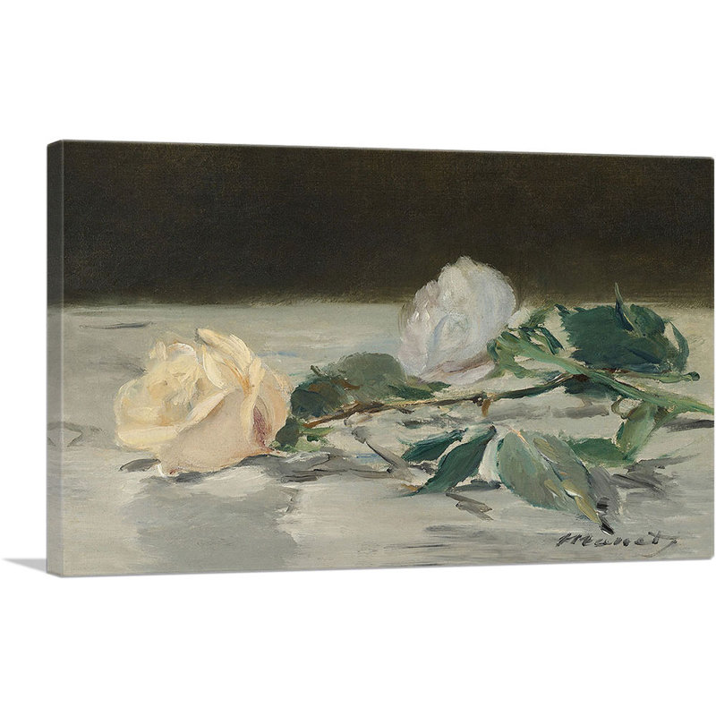 Deux roses sur une nappe de 1883 par Edward Manet, reproduction d'art sur toile tendue, H 12 po x l 18 po x P 0,75 po
