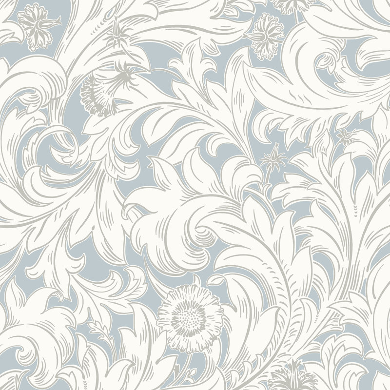 Rouleau de papier peint l 33 pi x p 20,5 po scroll Missouri, Bleu pâle