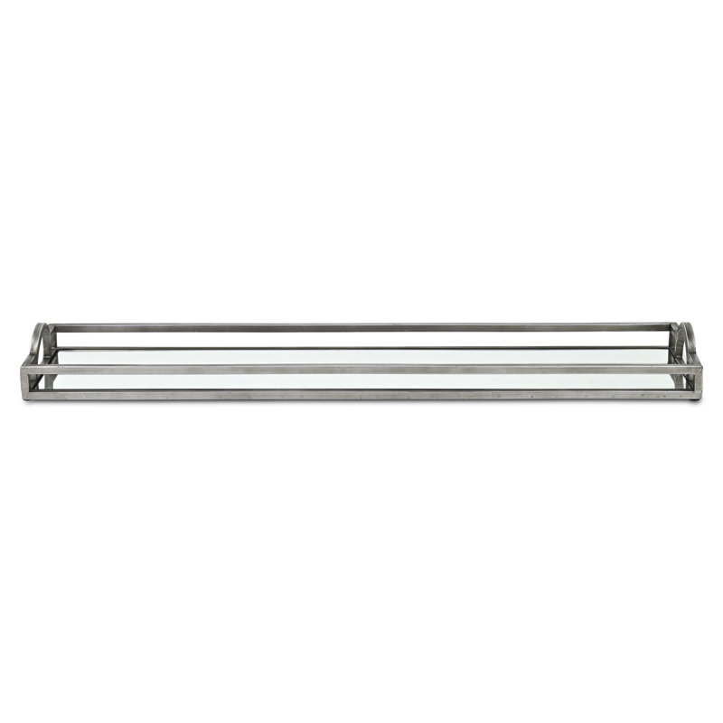 Plateau à miroir rectangulaire mince Verena - argent, L 32 po x P 7,88 po x H 1,63 po, Argent argent