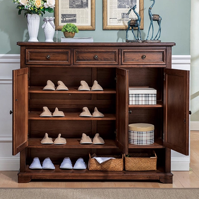 Dark-brown Solid Wood Shoe Storage Bench