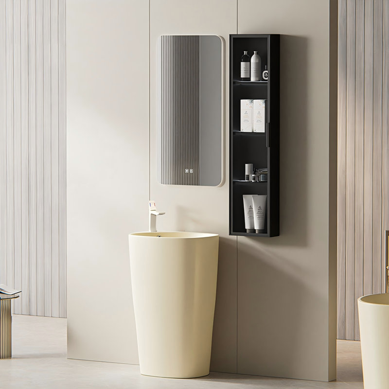 Lavabo sur pied en céramique beige crème avec miroir intelligent