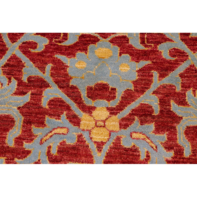 Tapis rouge / bleu / jaune en laine noué à la main 6 pi 1 po x 8 pi 10 po Othar Damask